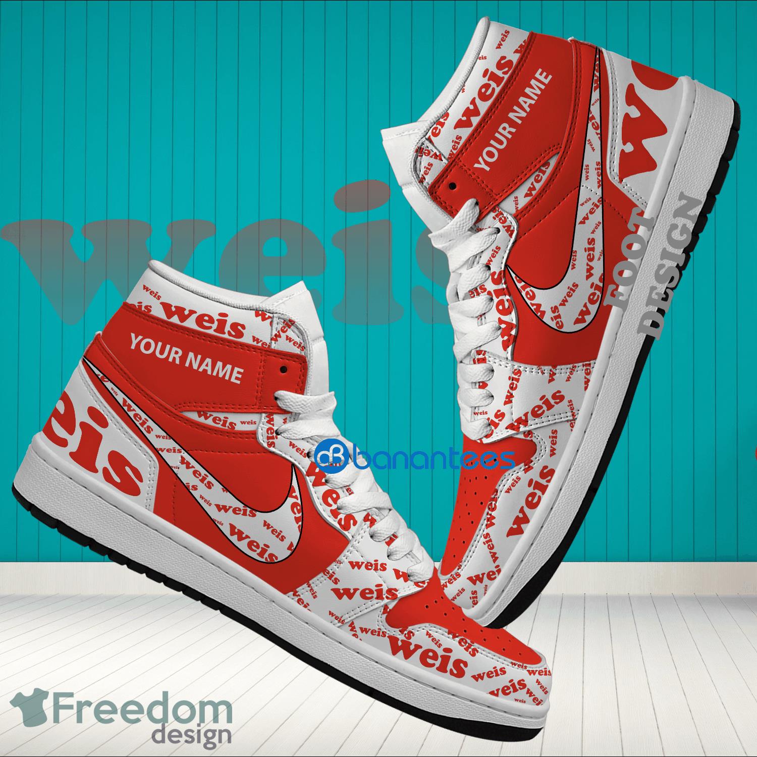 Weis Markets Brand Logo Custom Name Air Jordan Hightop Shoes For Sneakers Fans image Weis Markets Brand Logo Custom Name Air Jordan Hightop Shoes For Sneakers Fans - weis markets Logo Personalized Air Jordan Hightop Shoes Photo 1
