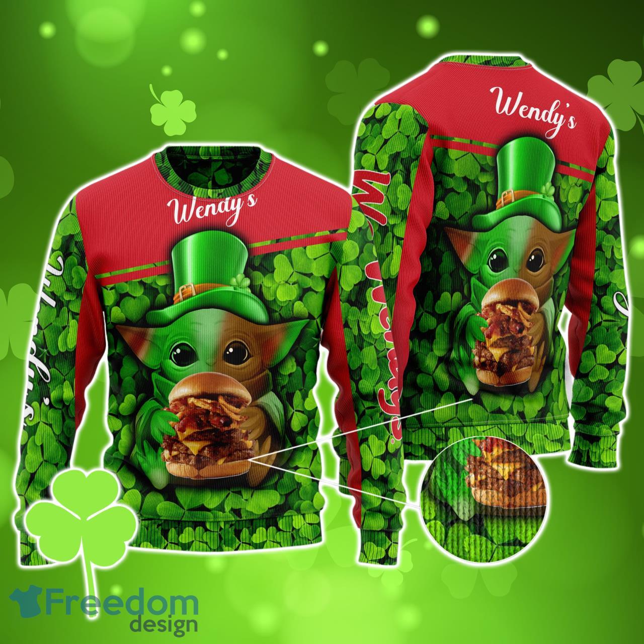 Wendy's Baby Yoda St Patrick’s Day 3D Sweater For Men And Women Product Photo 1