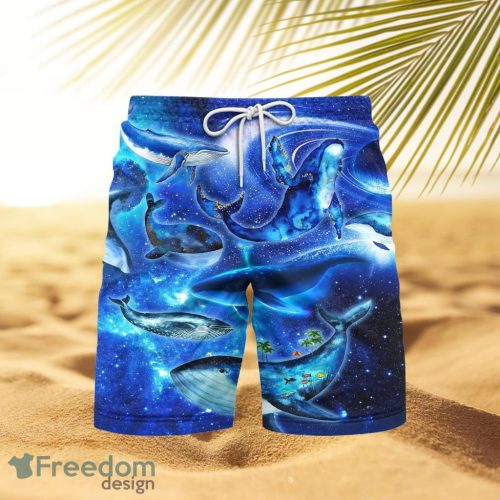 Whales Dancing In The Melody Of The Blue Sea Neon Beach Hawaiian Shorts For Men Product Photo 1