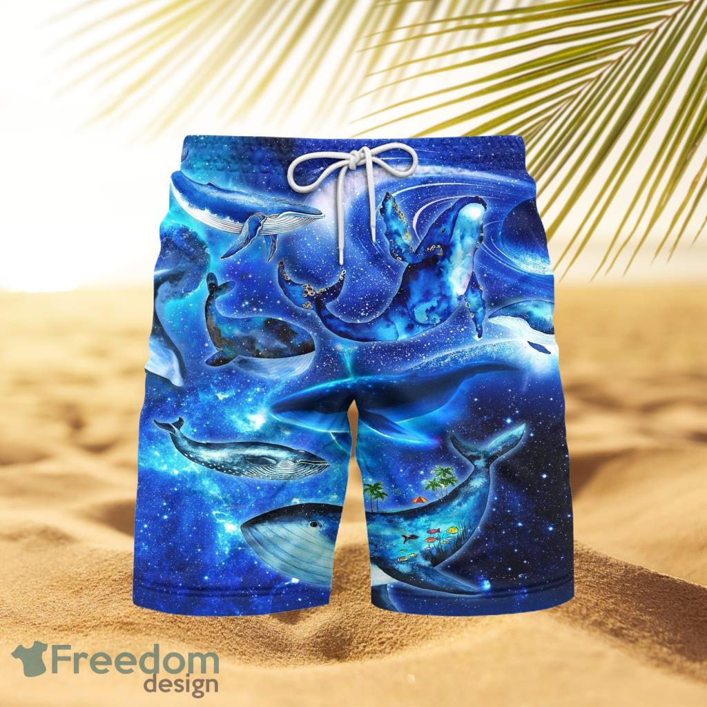 Whales Dancing In The Melody Of The Blue Sea Neon Beach Hawaiian Shorts For Men Product Photo 1