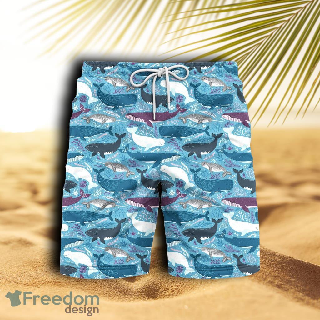 Whales With Marine Mammals Under Sea Beach Hawaiian Shorts For Men Product Photo 1