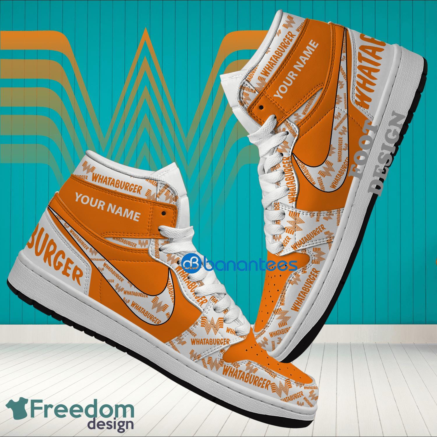 WHATABURGER Brand Logo Custom Name Air Jordan Hightop Shoes For Sneakers Fans image WHATABURGER Brand Logo Custom Name Air Jordan Hightop Shoes For Sneakers Fans - WHATABURGER Logo Personalized Air Jordan Hightop Shoes Photo 1