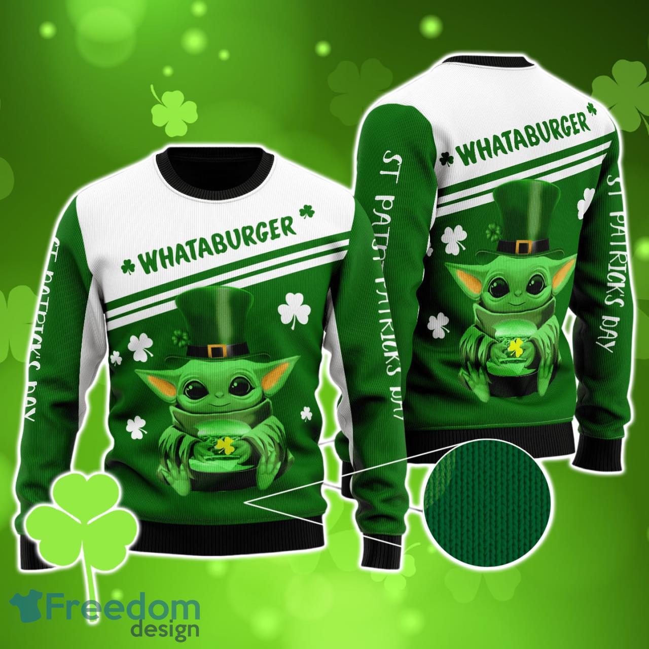 Whataburger Irish St Patrick Day Baby Yoda 3D Sweater For Men And Women Product Photo 1