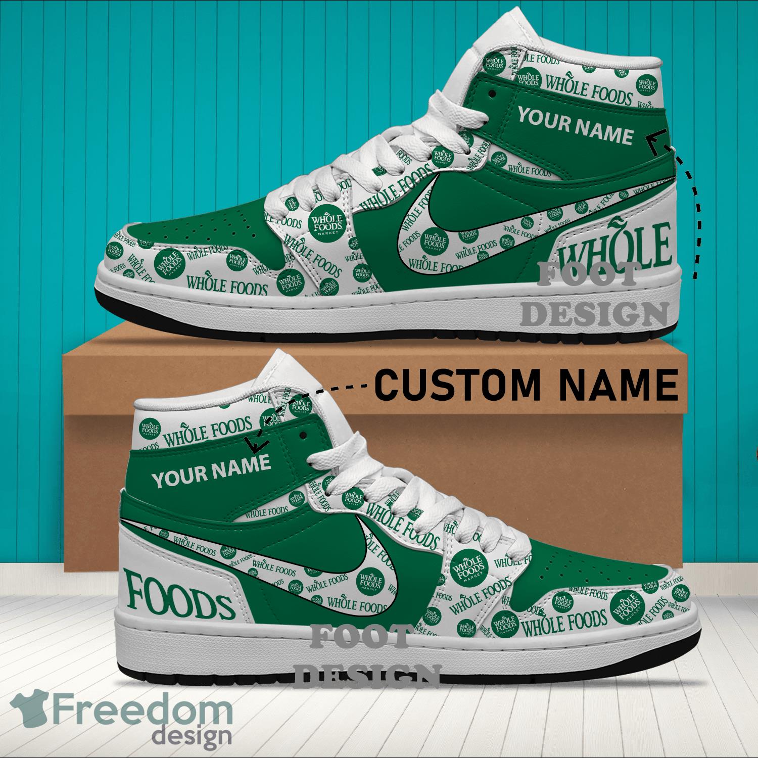 Whole Foods Market Brand Logo Custom Name Air Jordan Hightop Shoes For Sneakers Fans image Whole Foods Market Brand Logo Custom Name Air Jordan Hightop Shoes For Sneakers Fans - whole foods market Logo Personalized Air Jordan Hightop Shoes Photo 2