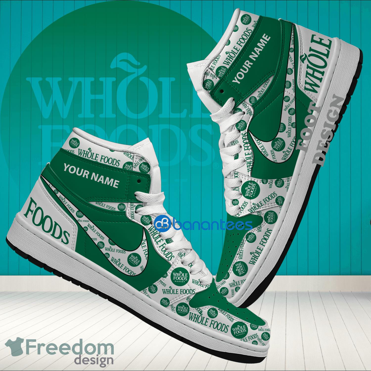Whole Foods Market Brand Logo Custom Name Air Jordan Hightop Shoes For Sneakers Fans image Whole Foods Market Brand Logo Custom Name Air Jordan Hightop Shoes For Sneakers Fans - whole foods market Logo Personalized Air Jordan Hightop Shoes Photo 1