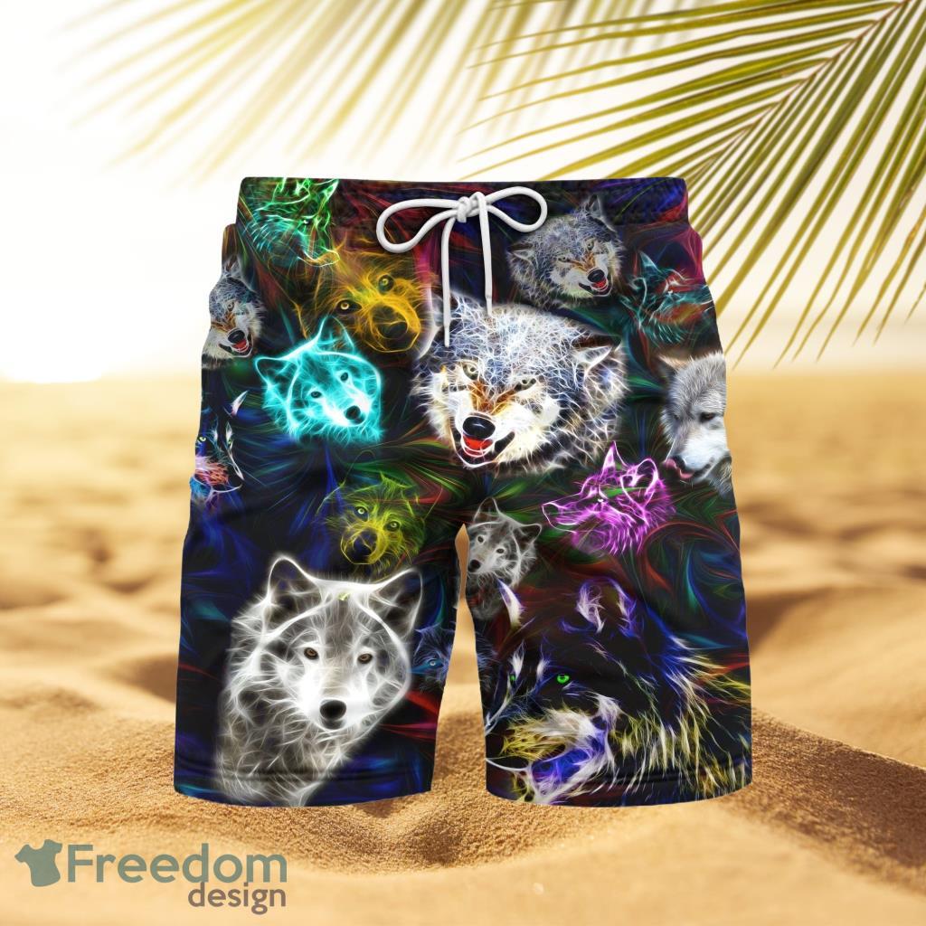 Wild Wolf Black Beach Hawaiian Shorts For Men Product Photo 1