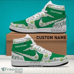 WOOLWORTHS Brand Logo Custom Name Air Jordan Hightop Shoes For Sneakers Fans - WOOLWORTHS Logo Personalized Air Jordan Hightop Shoes Photo 2
