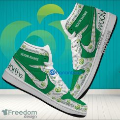 WOOLWORTHS Brand Logo Custom Name Air Jordan Hightop Shoes For Sneakers Fans WOOLWORTHS Brand Logo Custom Name Air Jordan Hightop Shoes For Sneakers Fans