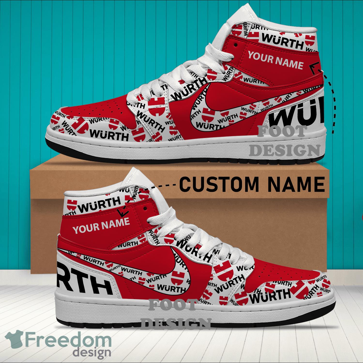 WÜRTH Brand Logo Custom Name Air Jordan Hightop Shoes For Sneakers Fans image WÜRTH Brand Logo Custom Name Air Jordan Hightop Shoes For Sneakers Fans - WÜRTH Logo Personalized Air Jordan Hightop Shoes Photo 2