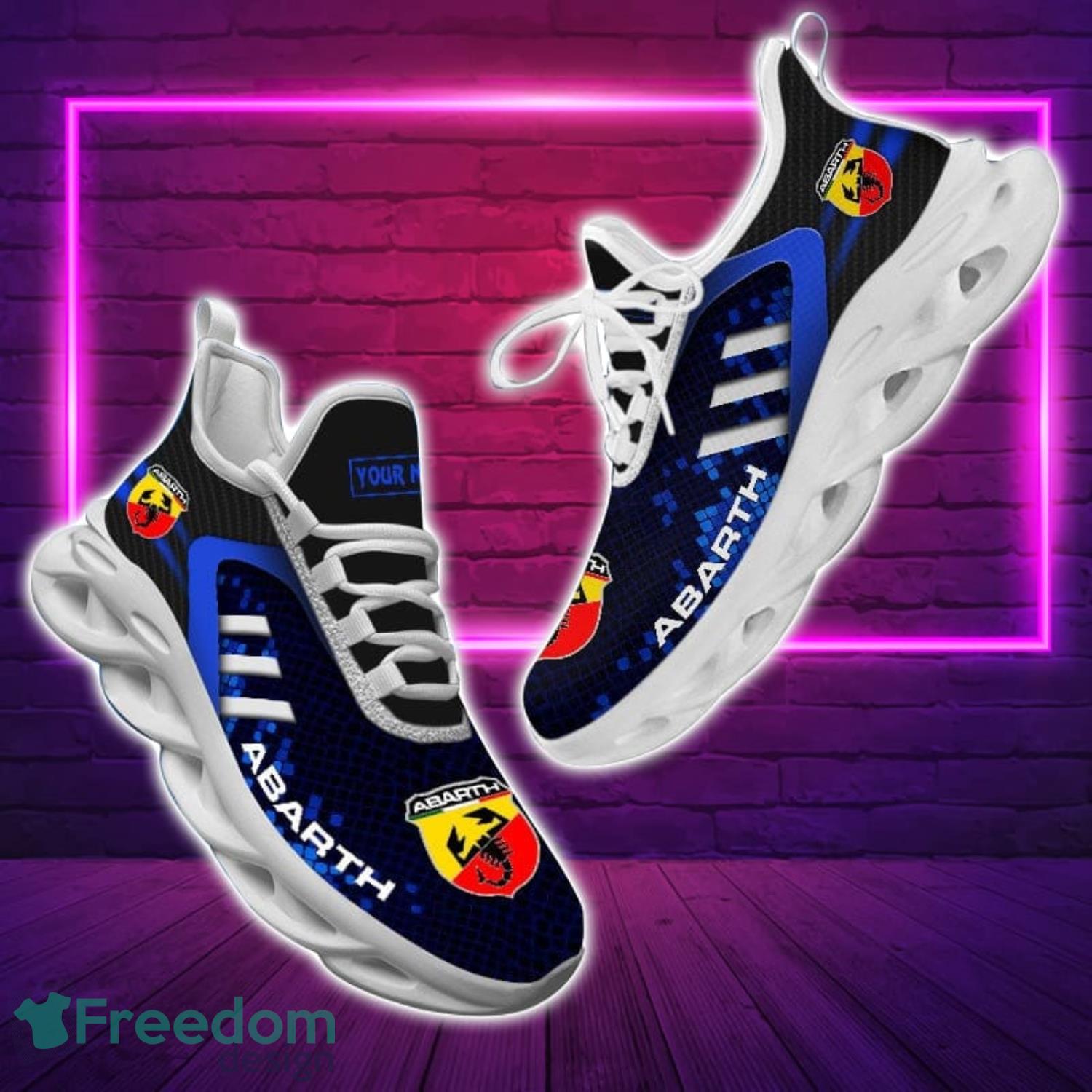Abarth Shoes Blue Square Pattern Custom Name Max Soul Sneakers For Men Women image Abarth Shoes Blue Square Pattern Custom Name Max Soul Sneakers For Men Women Product Photo 1