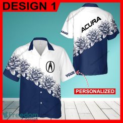 Acura Car Racing Flower Vintage Vacation Logo Beach Hawaiian Shirt For Summer Custom Name