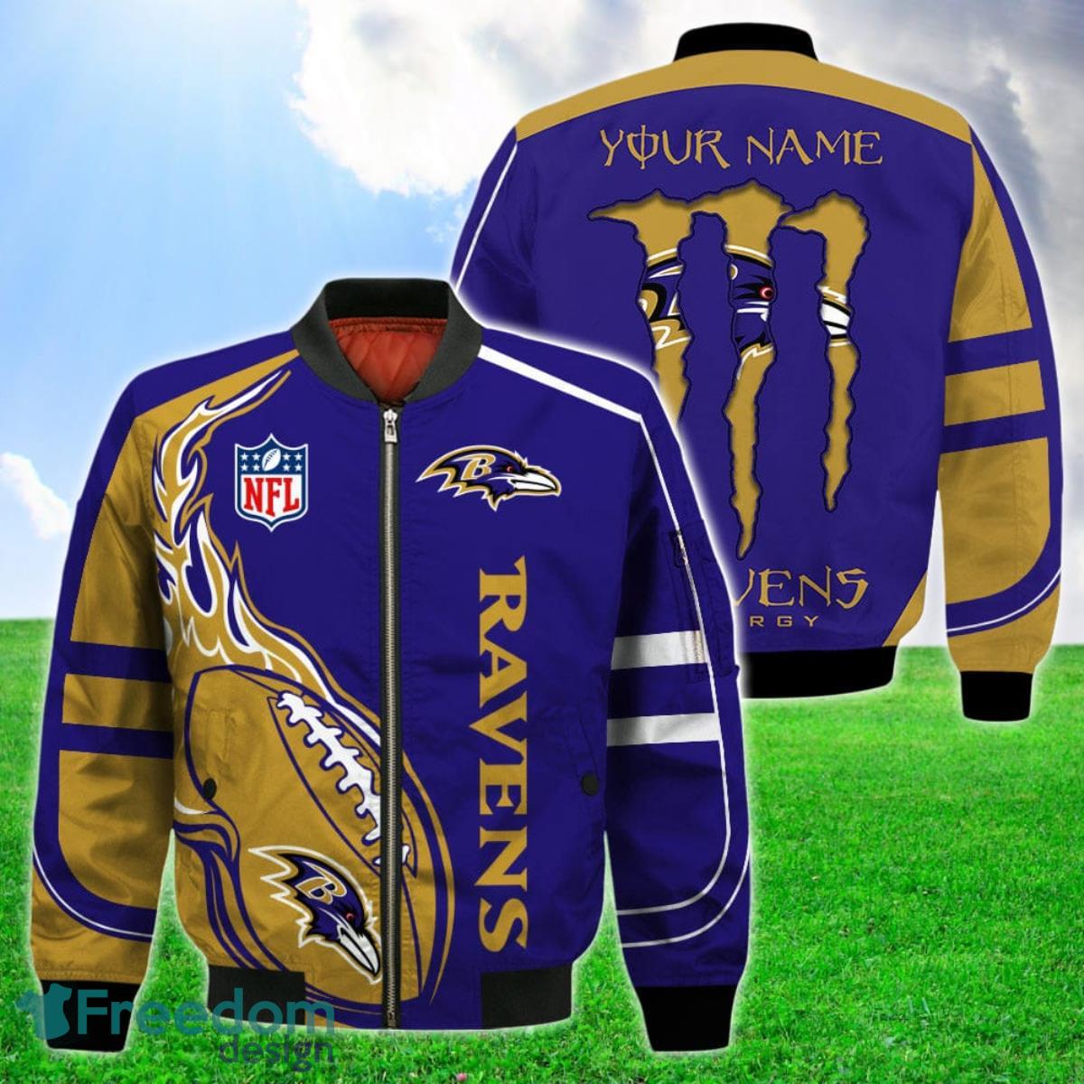 Baltimore Ravens Bomber 3D Jackets Style Gift Mens Monter Energy Custom Name image Baltimore Ravens Bomber 3D Jackets Style Gift Mens Monter Energy Custom Name Product Photo 1
