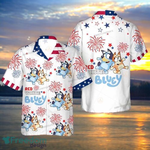 Bluey Hawaiian Shirt Special Gift Independence Day Red White Bluey Product Photo 1