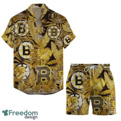 Boston Bruins Retro Hawaiian Shirt And Shorts Set For Men Women Fans - Boston Bruins Retro Hawaiian Shirt And Shorts _1