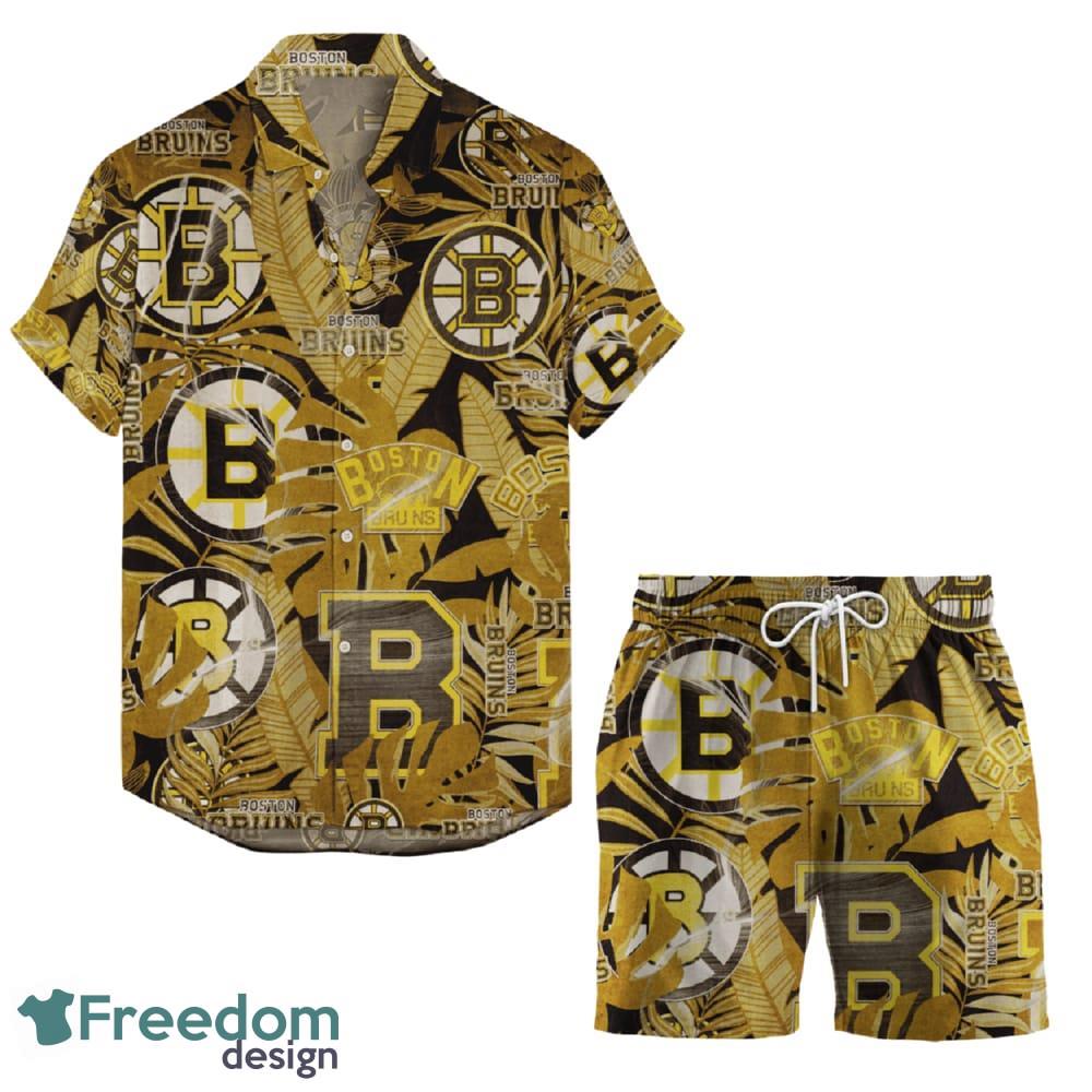 Boston Bruins Retro Hawaiian Shirt And Shorts Set For Men Women Fans - Boston Bruins Retro Hawaiian Shirt And Shorts _1