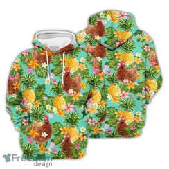 Chicken Hoodie Tropical Pineapple Pattern With Chicken Print 3D Hoodie Gift For Chicken Lover