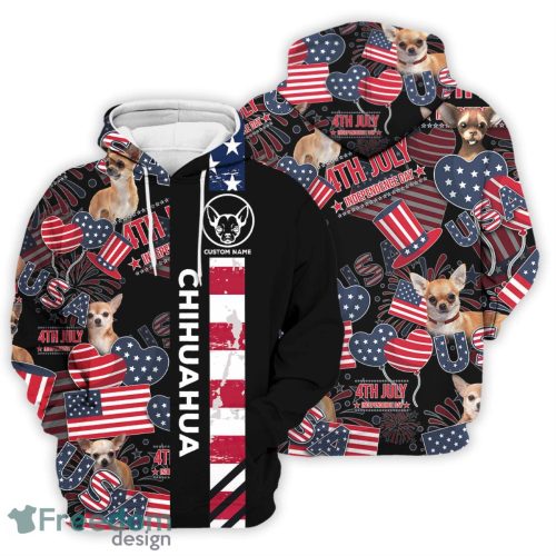 Chihuahua Hoodie  Personalized Cute Chihuahua Dog With American Flag Heart Black 3D Hoodie Patriot Gifts Product Photo 1