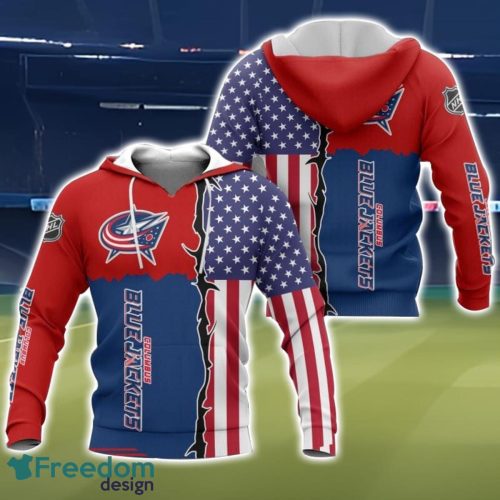 Columbus Blue Jackets US Flag 3D All Over Printed T-shirt Hoodie Sweatshirt Product Photo 1