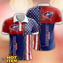 Columbus Blue Jackets US Flag 3D Polo Shirt Golf Polo Shirt Men Gift