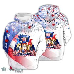 Corgi Hoodie Corgi Wearing USA Clothes With Firework Pattern 3D Hoodie Gifts For Corgi Lovers