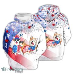 Corgi In Hoodie Cute Corgi Wearing Glasses With Firework Pattern 3D Hoodie Gifts For Corgi Lovers