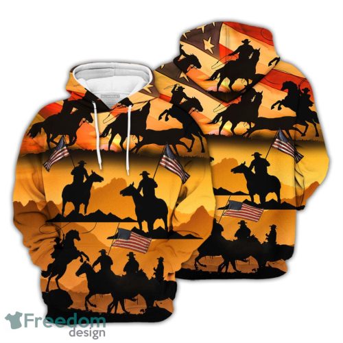 Cowboy 3D Hoodie American Cowboy Silhouette At Sunset Hoodie Beach Vacation Themed Gifts Product Photo 1