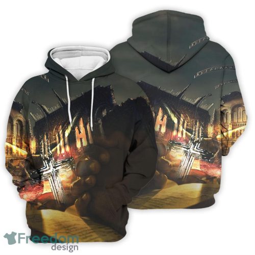 Cross Hoodies Human Hand Beside Light Cross With Night City Print 3D Hoodie Cross Gift Product Photo 1