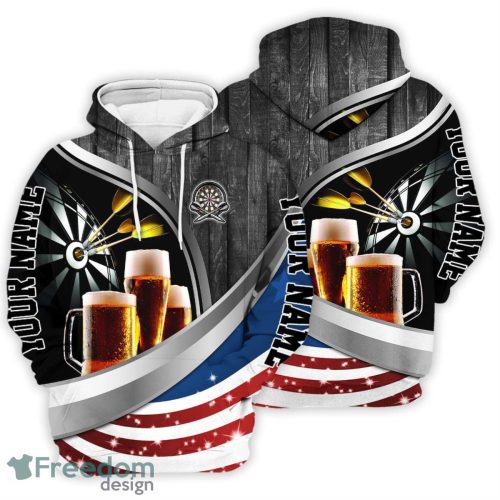 Custom Beer Day 3D Hoodie Darts And Beer Wooden And USA Flag Background Gifts Unisex 3D Hoodie Product Photo 1