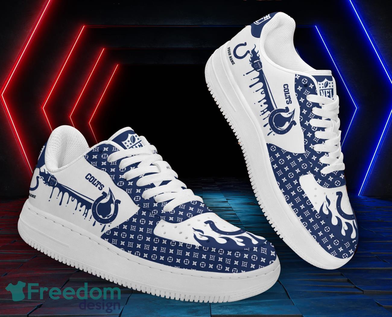 Custom Name Indianapolis Colts Drip Sneakers Air Force Shoes For Fans Custom Name image Custom Name Indianapolis Colts Drip Sneakers Air Force Shoes For Fans Custom Name Product Photo 1
