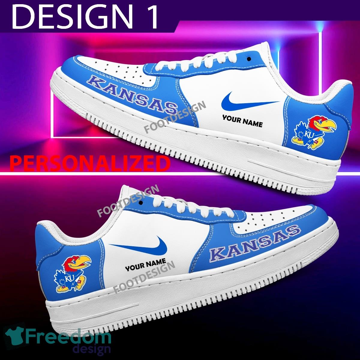 Custom Name Kansas Jayhawks Teams Air Force 1 Shoes Design Gift AF1 Sneaker For Fans image Custom Name Kansas Jayhawks Teams Air Force 1 Shoes Design Gift AF1 Sneaker For Fans - Kansas Jayhawks Air Force 1 Sneaker Personalized Style 1