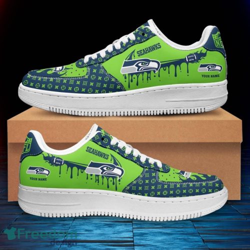 Custom Name Seattle Seahawks Drip Sneakers Air Force Shoes For Fans Custom Name Product Photo 2