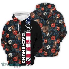 Dachshund Hoodie  Custom Name Brown Dachshund Hibicus Flower Tropical 3D Hoodie Gifts For Dachshund Lovers