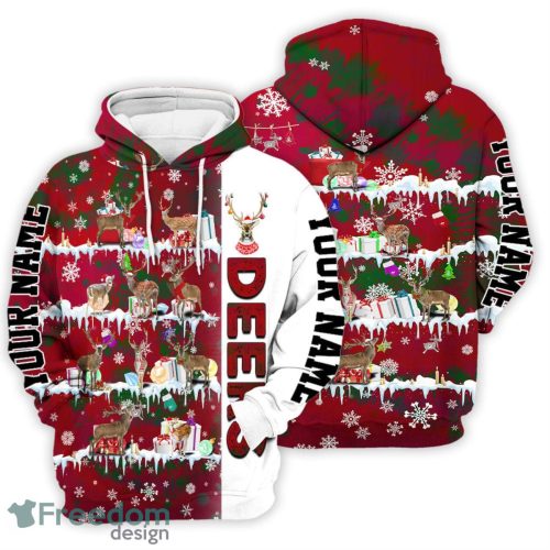 Deer Hoodie Personalized Christmas Deer Family With Snow Pattern Red 3D Hoodie Christmas Gift Ideas Product Photo 1