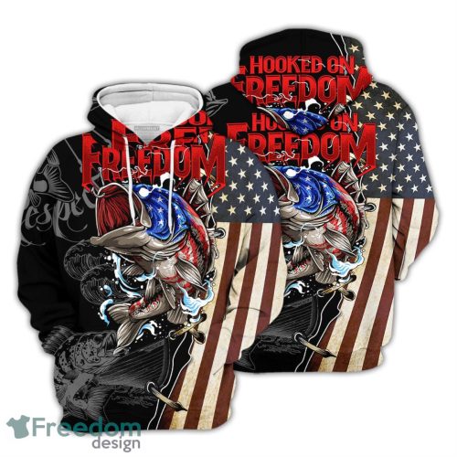 Fishing Hoodie 3D Hooked On Freedom Fishing Fishing Gifts For Dad Product Photo 1