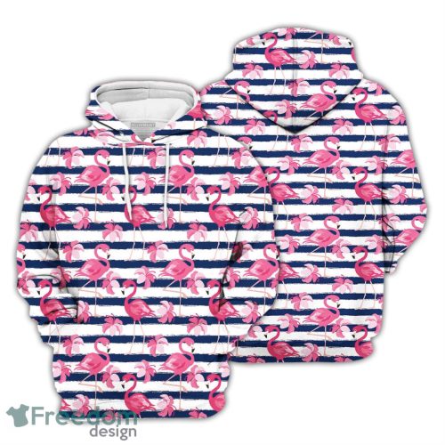 Flamingo Hoodie Aloha Get Here Stripes Pattern Pink Flamingo 3D Hoodie Gifts For Animal Lovers Product Photo 1