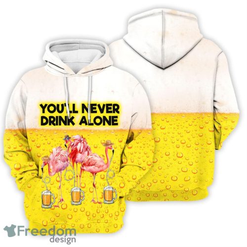 Flamingo You'll Never Drink Alone Happy Beer Day 3D Hoodie Product Photo 1