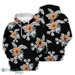 Floral Hoodie Vintage Flowers With Summer Leaves Black Pattern 3D Hoodie Gifts For Flower Lovers