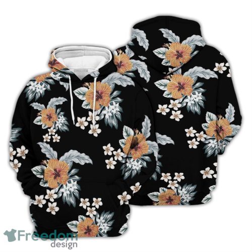 Floral Hoodie Vintage Flowers With Summer Leaves Black Pattern 3D Hoodie Gifts For Flower Lovers Product Photo 1