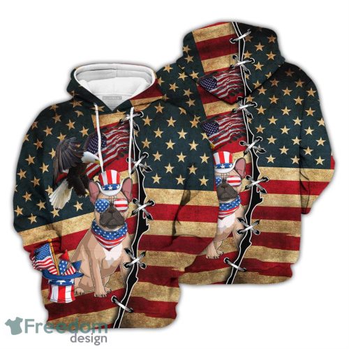 French Bulldog Hoodie Cool French Bulldog Wearing USA Glasses Pattern 3D Hoodie Gifts For Independence Day Product Photo 1