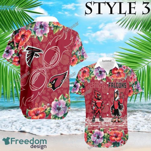 Mascot Arizona Cardinals VS NFL Atlanta Falcons 3D Hawaiian Shirt Hibiscus Football For Fans - NFL Arizona Cardinals VS NFL Atlanta Falcons Style 3