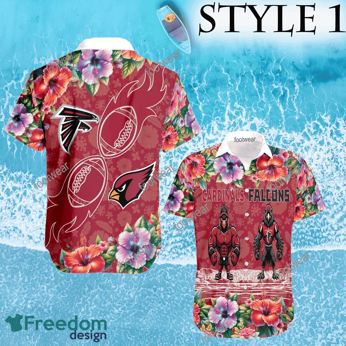 Mascot Arizona Cardinals VS NFL Atlanta Falcons 3D Hawaiian Shirt Hibiscus Football For Fans - NFL Arizona Cardinals VS NFL Atlanta Falcons Style 1