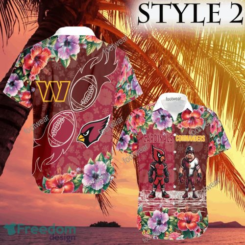 Mascot Arizona Cardinals VS NFL Washington Commanders 3D Hawaiian Shirt Hibiscus Football For Fans - NFL Arizona Cardinals VS NFL Washington Commanders Style 2