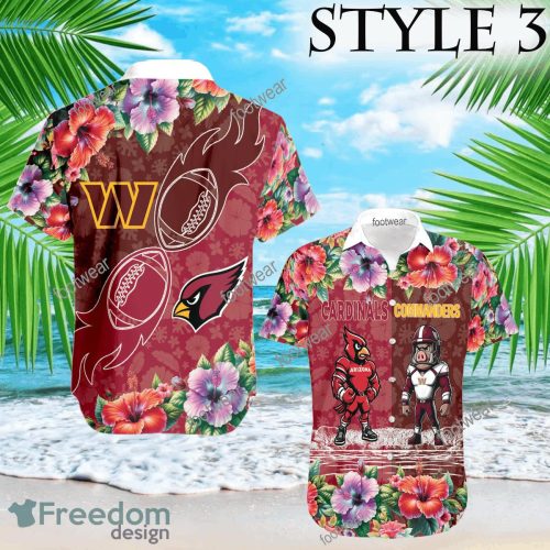 Mascot Arizona Cardinals VS NFL Washington Commanders 3D Hawaiian Shirt Hibiscus Football For Fans - NFL Arizona Cardinals VS NFL Washington Commanders Style 3