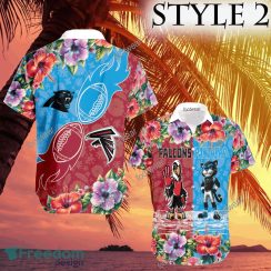 Mascot Atlanta Falcons VS NFL Carolina Panthers 3D Hawaiian Shirt Hibiscus Football For Fans - NFL Atlanta Falcons VS NFL Carolina Panthers Style 2