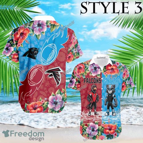 Mascot Atlanta Falcons VS NFL Carolina Panthers 3D Hawaiian Shirt Hibiscus Football For Fans - NFL Atlanta Falcons VS NFL Carolina Panthers Style 3