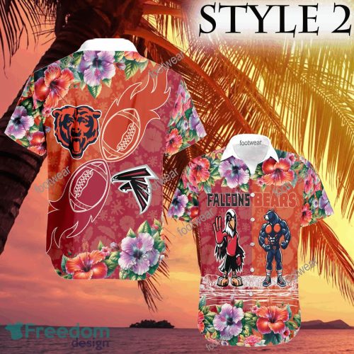 Mascot Atlanta Falcons VS NFL Chicago Bears 3D Hawaiian Shirt Hibiscus Football For Fans - NFL Atlanta Falcons VS NFL Chicago Bears Style 2