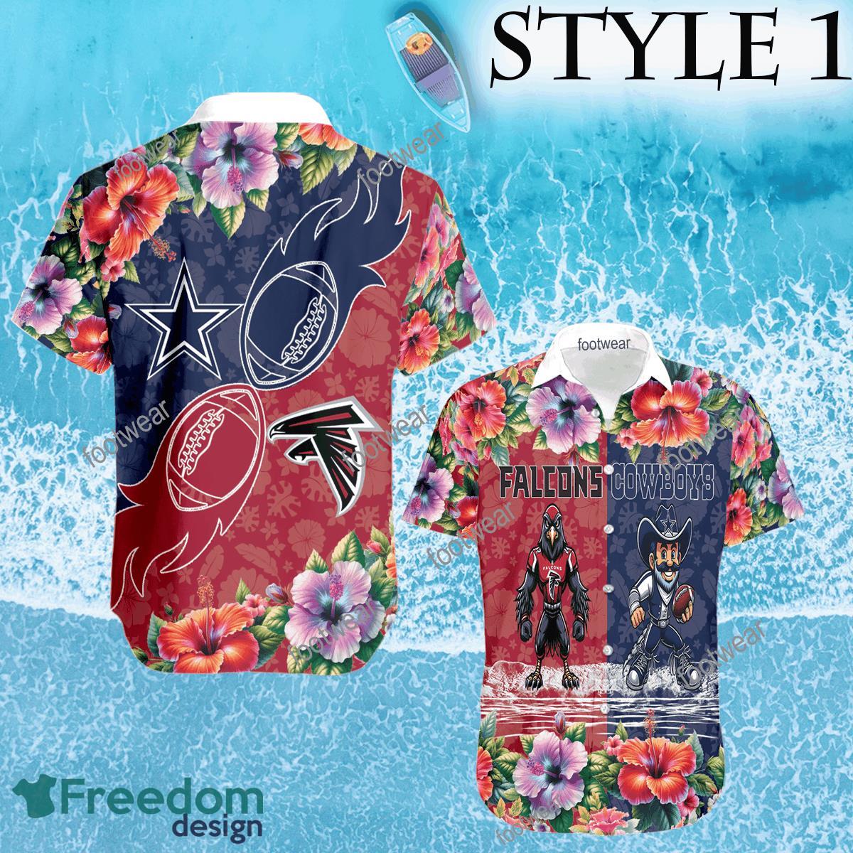 Mascot Atlanta Falcons VS NFL Dallas Cowboys 3D Hawaiian Shirt Hibiscus Football For Fans - NFL Atlanta Falcons VS NFL Dallas Cowboys Style 1