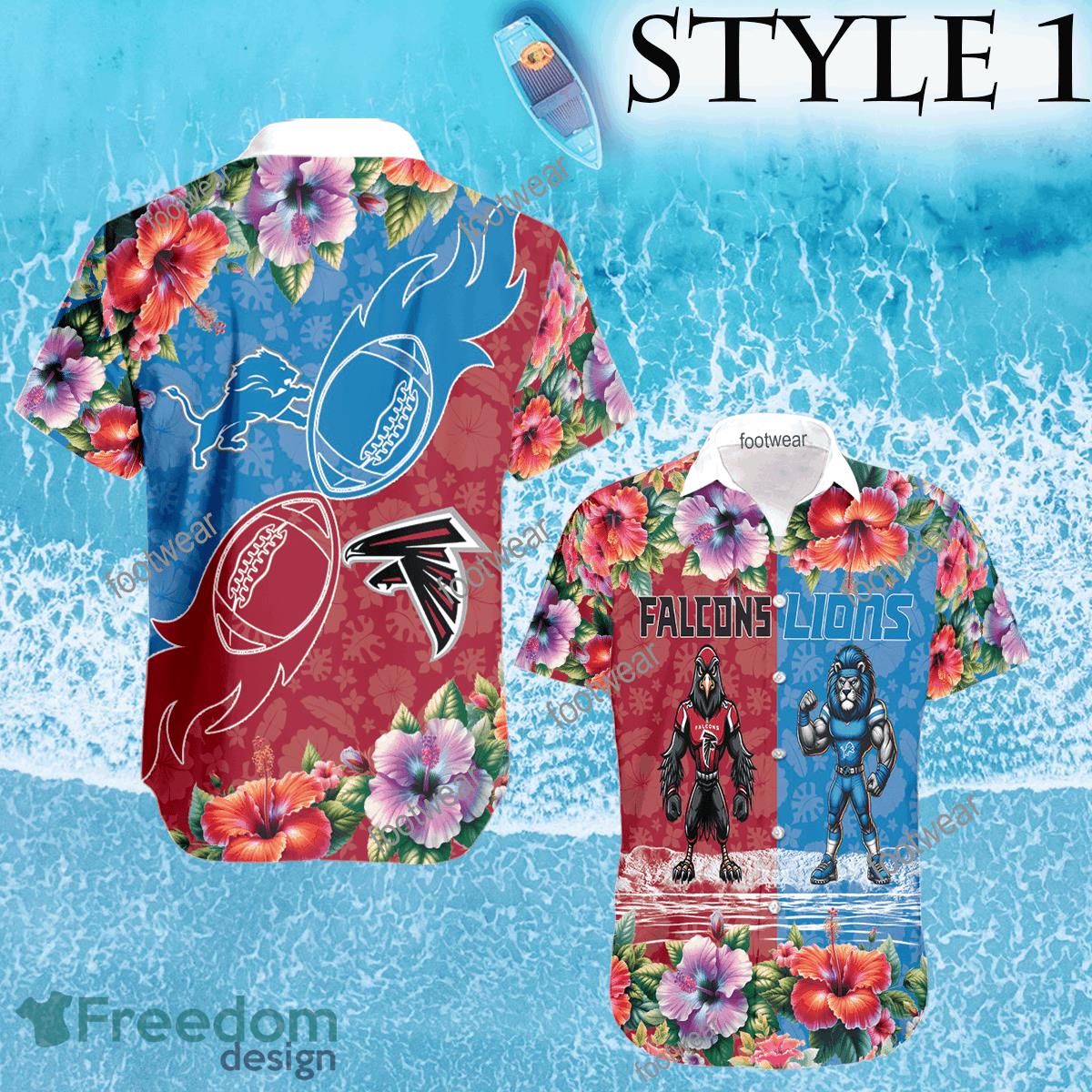 Mascot Atlanta Falcons VS NFL Detroit Lions 3D Hawaiian Shirt Hibiscus Football For Fans - NFL Atlanta Falcons VS NFL Detroit Lions Style 1