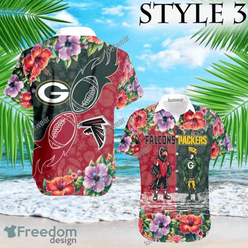 Mascot Atlanta Falcons VS NFL Green Bay Packers 3D Hawaiian Shirt Hibiscus Football For Fans - NFL Atlanta Falcons VS NFL Green Bay Packers Style 3