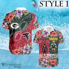 Mascot Atlanta Falcons VS NFL Green Bay Packers 3D Hawaiian Shirt Hibiscus Football For Fans - NFL Atlanta Falcons VS NFL Green Bay Packers Style 1